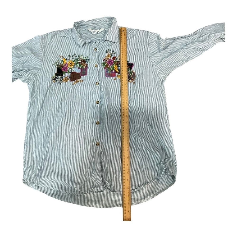 Victoria Jones Embroidered Flowers Top Stripe 18 100% Cotton - Picture 3 of 6
